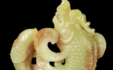 A rare yellow jade 'dragon-fish' vase