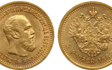 Russia, Alexander III, Gold 5 Roubles, 1889-AГ