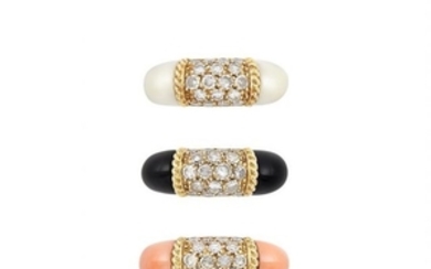 Three Gold, White Coral, Coral, Black Onyx and Diamond 'Philippine' Rings, Van Cleef & Arpels, France