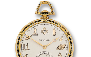 Tiffany & Co., New York. A fine 18K enameled gold open face dress watch with Masonic dial