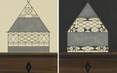 TITUS SCHADE (B. 1984), Modellhaus Typ: "Fachwerkhaus mit abwechselnd grau verputzter Fassade" (dunkel); Modellhaus Typ: "Fachwerkhaus mit abwechselnd grau verputzter Fassade" (hell)