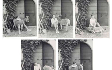 WAR AND PEACE, 1956 NORMAN PARKINSON (1913-1990), Audrey Hepburn with Bimba the Donkey at the Villa Rolli, Cecchina, 23 June, 1955