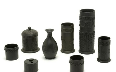 Wedgwood Pottery Basalt Table Articles, Lot of Eight.
