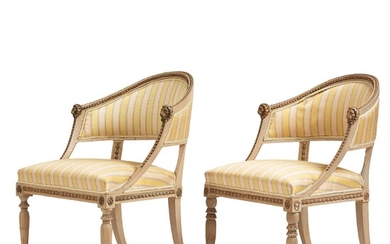 A pair of matched late Gustavian armchairs, Stockholm, late 18th century.