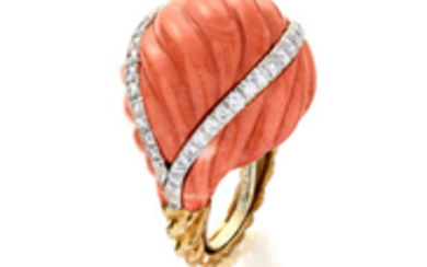 A coral and diamond ring,, David Webb