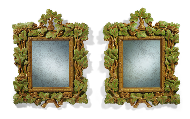 A PAIR OF GILTWOOD AND GREEN-PAINTED MIRRORS, 20TH CENTURY