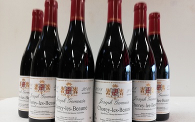 6 Btls Chorey les Beaune. Bourgogne. 2018. Joseph Germain. Bouteille lourde façon 18ème siècle. Etat...