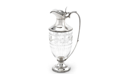A cased silver mounted glass claret jug
