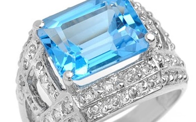 6.50 ctw Blue Topaz & Diamond Ring 14k White Gold