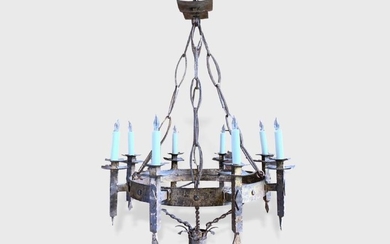 French Gilt Iron Chandelier, 1940's