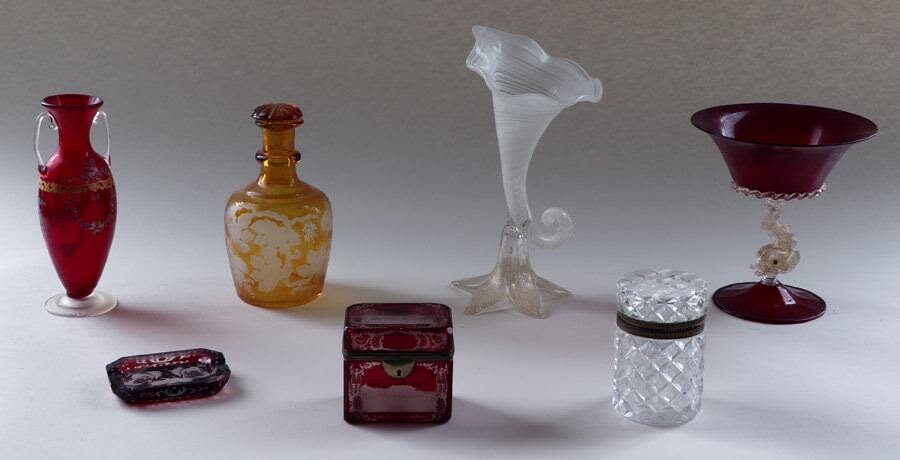 7 PC. ITALIAN AND BOHEMIAN GLASS OBJECTS
