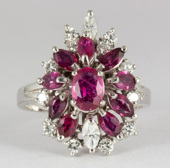 Ruby, diamond, 14k white gold ring