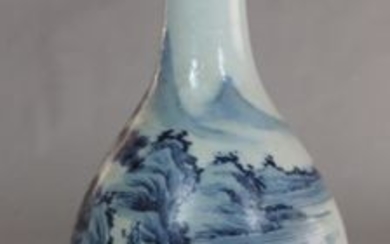 A Chinese blue and white baluster vase, two rings to base, 23.5cm.