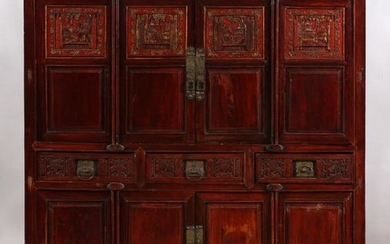 CHINESE, CARVED AND PARTIAL PAINTED CABINET