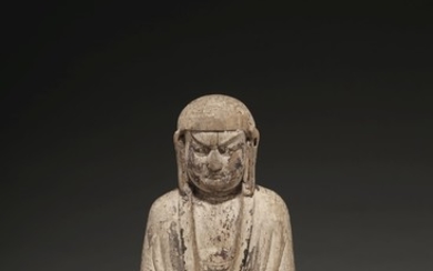 A PAINTED WOOD FIGURE OF A SEATED MONK, SONG DYNASTY (AD 960-1279)