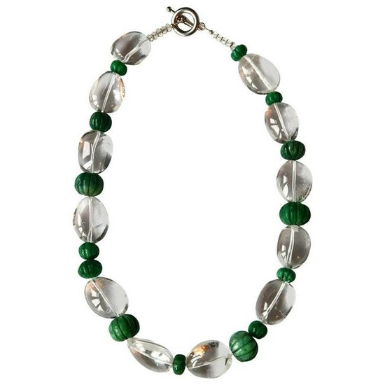 Rock Cristal Emerald Pumpkins Silver Necklace