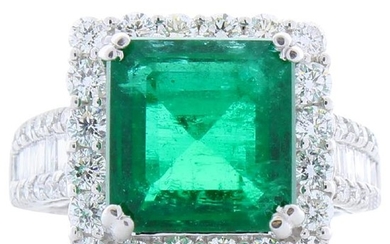 5.88 Carat Emerald Cut Emerald and Diamond Cocktail