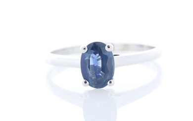 9ct White Gold Single Stone Oval Cut Sapphire Ring 1.08 Carats