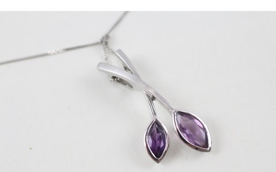 9ct white gold marquise cut amethyst drop pendant necklace (...