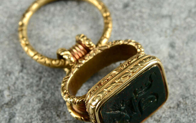 A 19th century 12ct gold bloodstone fob seal and split ring.
