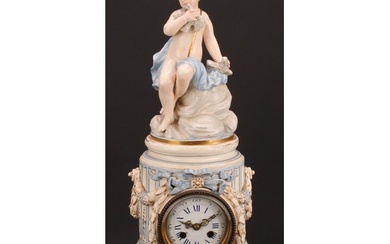 A 19th century French Louis XVI style porcelain mantel clock...