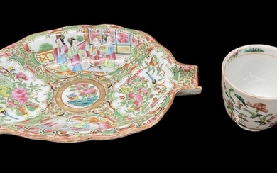 A 20th century Chinese Canton Famille Rose porcelain leaf shaped...