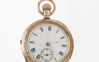 A 9 K GOLD WOMEN'S POCKET WATCH, WALTHAM WATCH COMPANY, CIRCA 1900, anchor aisle with crown commission. 35g.