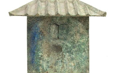 A BRONZE WITH AZURITE MODEL OF A GRANARY China, Han