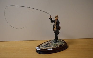 A Border Fine Arts figure 'Fly Fishing' model 110, c1988, on moulded mahogany plinth 20cm some