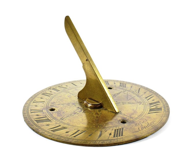 A Brass Horizontal Garden Sun Dial, signed Messer London, with...