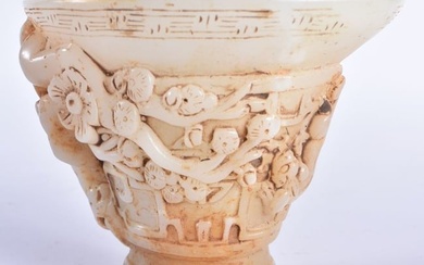 A CHINESE CARVED WHITE JADE TYPE LIBATION CUP 20th Century. 9 cm x 10.5 cm.
