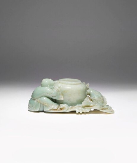 A CHINESE CELADON JADE BRUSH WASHER QING DYNASTY The beehive-shaped...