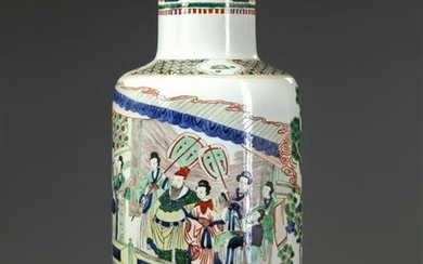 A CHINESE FAMILLE VERTE ROULAU VASE, CHINA, 19TH-20TH