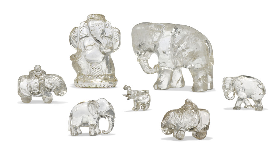 A COLLECTION OF SIX ROCK CRYSTAL ELEPHANTS, 19TH/20TH CENTURY