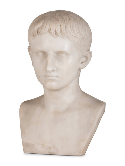A Carved Marble Bust of a Young Man