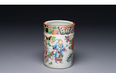 A Chinese Canton famille rose 'Wu Shuang Pu' brush pot, 19th...