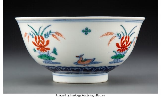 A Chinese Doucai Mandarin Duck Bowl Marks: six-c