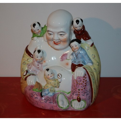 A Chinese Hand Painted Enamelled Porcelain Seated Buddha Sur...