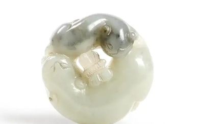 A Chinese grey and celadon jade carving of two cats Qing dynasty,...