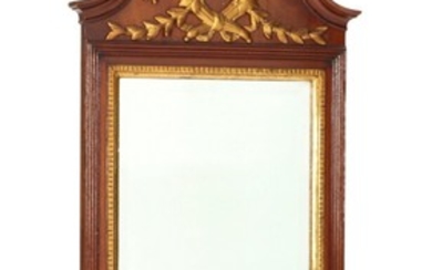 A Danish circa 1780 partly gilded mahogany Louis XVI mirror, carved with vase, bows and foliage. H. 153. W. 61 cm.