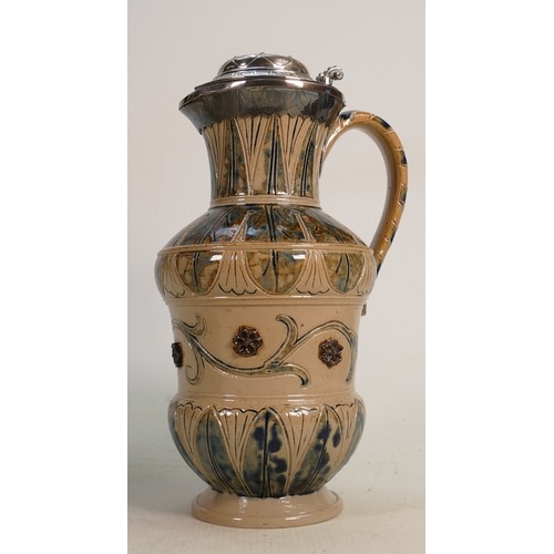 A Doulton Lambeth ewer with silver lid: Decorated by Arthur ...