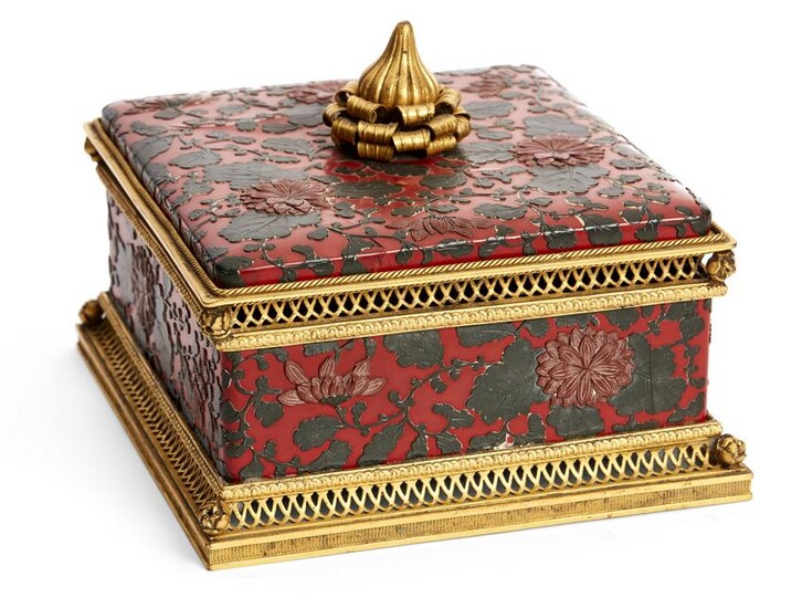 A French bronze & Japanese lacquer box