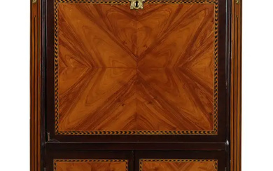 A French gilt-brass mounted parquetry, walnut and fruitwood secrétaire à abattant, of...