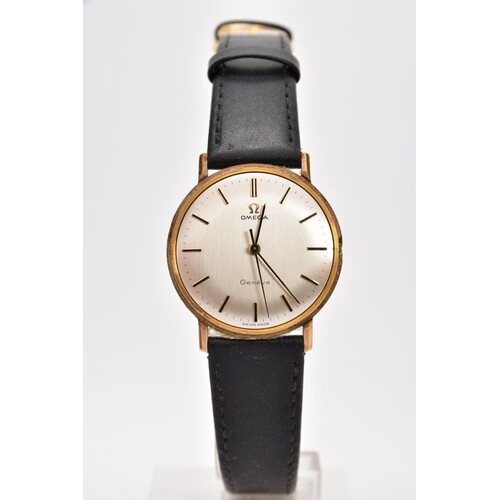 A GENTS 9CT GOLD 'OMEGA GENEVE' WRISTWATCH, (missing crown) ...