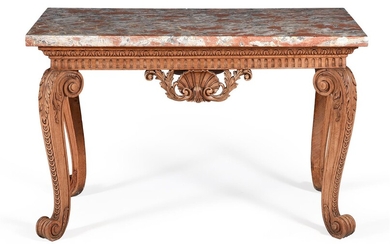 A GEORGE II CARVED WALNUT CONSOLE TABLE, MID 18TH CENTURY, IN THE MANNER OF WILLIAM KENT