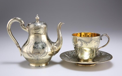 A FRENCH SILVER-GILT SMALL COFFEE POT, MID 19TH
