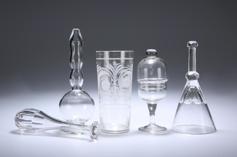 A GROUP OF 19th CENTURY GLASS VESSELS, including a