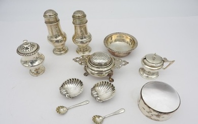 A GROUP OF SILVER CONDIMENTS AND OTHER SILVER SUNDRIES, the ...