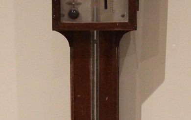 A George III mahogany stick barometer, the architectural ped...