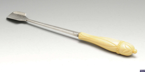 A George III silver & ivory-handled stilton scoop.